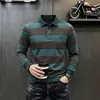 Nova Camisa Polo Masculina Listrada Outono 2026, Top Casual de Negócios para Meia-Idade com Gola Reversível, Camiseta Versátil de Corte Amplo