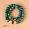 Pulsera de boj natural tallado con loto verde cuero Yin envejecido raíz de bodhi cuentas redondas pulsera de doble anillo al por mayor