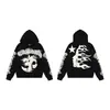 Sudadera con capucha y estampado de Estrella del Infierno Retro Americano Desgastado Pantalones Casuales Sueltos Hip-Hop Traje de Pareja para Hombres y Mujeres