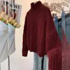 2025 Nuevo Suéter de Punto Trenzado Color Sólido Cuello Alto Transfronterizo para Mujer Estilo Perezoso Holgado Grueso Otoño e Invierno