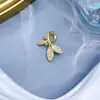 [Oro Real de Cobre] Lujo Ligero Rama Dorada Hoja de Circonio Exportación Transfronteriza DIY Joyería Hecha a Mano Accesorios de Colgante Incrustados con Micro Circonio de Cobre