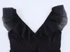 Venta al por mayor 2025 Primavera Nuevo Estilo Europeo y Americano Vestido Elegante de Mujer con Cuello en V y Volantes sin Mangas 8819