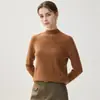 Suéter de cachemira estilo minimalista con cuello medio para mujer, camiseta básica de manga larga ajustada, top de punto versátil, top de moda 100% cachemira