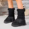 Otoño Invierno 2025 Nuevas Botas de Nieve de Piel para Mujer Suela Gruesa que Aumenta la Altura Felpa Adicional Cálida Calcetines de Punto Holgados Botines Cortos Zapatos de Algodón para Mujer