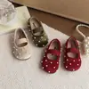 Zapatos de Princesa de Terciopelo para Niñas 2026 Nuevo Estilo Primavera y Otoño Mocasines Retro de Punta Redonda para Bebés con Detalles de Perlas