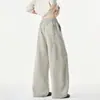 Pantalones deportivos para hombre de color avena con corte diagonal, ajuste limpio, marca de tendencia estilo americano, holgados de peso pesado, pierna ancha para otoño
