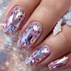 24 Peças de Unhas Postiças Gema Iridescente Rosa e Roxa, Manicure Quadrada Longa Brilhante, Unhas Postiças da Moda Europeia e Americana
