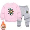 Conjunto de Suéter Grueso con Forro de Felpa para Niños Otoño e Invierno Niños Pequeños y Medianos Estilo Occidental Ropa Deportiva Casual para Niños Conjunto de Dos Piezas