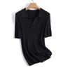 [Hengjia Qy] Tricô Tencel Feminino Manga Curta Gola Polo Peça de Roupa Externa de Verão Pulôver Fino com Fio com Elegante