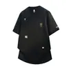 Marca Tendência Estilo Hong Kong Ins Camiseta Casual Masculina de Manga Curta Gola Redonda Moda Verão Bordada Soltinha Meia-Manga