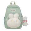 Mochila Estilo Coreano para Meninos e Meninas Mochila de Coelho Desenho Animado Fofa Mochila de Lona de Grande Capacidade com Proteção para a Coluna