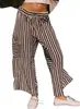 Pantalones Rectos Rayados de Verano 2026 para Mujer con Cordón de Cintura Pierna Ancha Casuales de Playa Pantalones Largos Transpirables de Venta Caliente Transfronteriza Europea y Americana