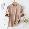 Meia gola meia manga assentamento camisa feminina desgaste interno outono nova meia gola meia manga t- camisa estilo ocidental slim fit slim fit top de emagrecimento