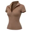 Top Deportivo Corto Zeriluna de Cintura Alta Elástica Ceñidor de Cintura Ajustado de Secado Rápido Fabricante de Fitness Venta al por Mayor Camisa POLO