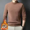 Suéter de peça única masculino com forro de fleece espesso de veludo de marta, para outono e inverno, gola alta, quente, casual, malha de cor sólida