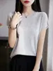 Nuevo Top de Verano 2025 para Mujer, Delgado y Versátil, Imitación Lana, Mangas de Murciélago, Espalda Hueca con Diamantes, Camiseta Base