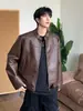 Chaqueta de cuero retro estilo americano, corte holgado, cuello alto, para motociclista, nuevo diseño de otoño para hombre, chaqueta de cuero elegante y casual