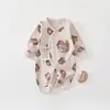 Roupas para recém-nascidos primavera e outono Macacão de algodão puro classe A para meninos e meninas, estilo monge com amarração, roupa de dormir, roupa de outono