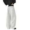 Pantalones de chándal rectos de peso pesado con caída, de estilo americano/personalizado, con cintura de color block de marca de moda para hombres y mujeres, holgados y estilizados para deportes y ocio de otoño