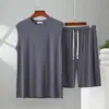 Conjunto de Dos Piezas de Modal para Verano, Versátil, Holgado, Cómodo, Ropa para el Hogar, Conjunto de Chaleco + Shorts Tallas Grandes para Hombre, Ropa Exterior