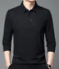 Camiseta de Manga Comprida Waffle Masculina Estampada com Letras Business Casual Lapela Polo Masculina para Homens de Meia Idade Drop Shipping