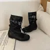 Botas de moda de doble correa hasta la pantorrilla para mujer, botas de verano de suela gruesa para aumentar la altura para personas bajitas, botas de montar versátiles, botas de moda