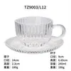 Exquisito Juego de Taza y Platillo Rayado, Taza de Café Doméstica de 220ml con Asa, Juego de Tazas para Bebidas de Té con Leche al por Mayor