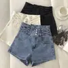Comercio transfronterizo cintura línea A súper altos nuevos pierna recta pierna ancha gris verano corte ajustado con botones shorts de mezclilla mujer ajustados 2