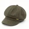 Gorra octogonal a rayas retro para mujer, gorra de plato estilo británico de otoño, boina visera para adelgazar la cara, gorra de pintor al por mayor