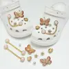 Compatible con Crocs Cadena Dorada con Purpurina Lujo Ligero Pedrería Accesorios DIY Flores para Zapatos Decoración de Girasol Hebillas para Zapatos Mayoreo