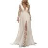 Comércio Exterior Fornecimento de Vestido de Casamento Europeu e Americano Wish Aliexpress Vestido Feminino Decote em V Profundo Manga Longa Vestido de Casamento Saia Longa Dropshipping