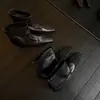 Botines Cuadrados de Cuero Nappa Aceitoso de Primera Capa con Tacón Oculto para Mujer, Botines Adelgazantes con Cremallera Trasera, Tacón Medio, Cuero Genuino, Botines Cortos de Moda para Mujer