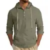 Camisa con Capucha de Manga Larga para Hombre Estilo Europeo Color Sólido Algodón Lino Casual Moda Holgada Transpirable Ropa para Hombre Camiseta