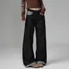 Jeans largos de cor laranja juvenil # Design de retalhos em cores contrastantes para mulheres, corte solto, emagrecedor, único e versátil, calças compridas