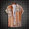Estación Independiente Europea y Americana Camisa de Manga Corta Nueva y Popular para Hombre Camisa Cardigan Tendencia Hawaiana con Impresión Digital 3D