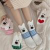 Nuevos Calcetines Gruesos Cálidos de Coral para Mujer, Versión Coreana Dibujo Animado Perro de Nariz Grande Cálidos para el Hogar Calcetines para el Suelo de Maternidad