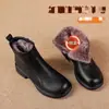Botas Femininas com Solas Grossas e Pelo Grosso, Botas Curtas Confortáveis de Salto Médio para Mulheres, Botas de Inverno com Zíper Lateral para Mães de Meia-Idade, Botas de Couro Quentes com Solas Macias