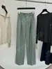 Yuran 26 Estilo Nuevo de Principios de Primavera Mezcla de Lana Teñida con Hilo de Lana Pantalones Casuales a Medida con Pliegues Largos hasta el Suelo con Botones de Cuerno