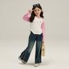 Camiseta raglan feminina de primavera 2024 nova infantil casual de base com barra irregular bebê camiseta de cor contrastante