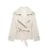 Ins Popular Transfronterizo Ropa para Mujer Multicolor Doble Botonadura Manga Larga Cinturón Gabardina Corta Chaqueta de Primavera y Otoño para Mujer