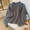 Suéter de punto holgado vintage casual para mujer, con cuello redondo y borde enrollado, para otoño e invierno, con un diseño único y patrón floral tridimensional