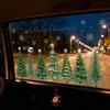 Decoraciones navideñas para fiestas Pegatinas electrostáticas para puertas de vidrio para ventanas y gabinetes Bosque verde Copos de nieve Estrellas felices Piñas