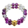 Pulsera básica para el día a día estilo 10mmins con diseño de bloques de color de cristal blanco natural y amatista