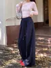 Calça Casual Larga com Cordão para Mulheres, Novo Estilo Outono e Inverno 2026, Forrada com Lã, Cintura Alta, Corte Reto Solto, Comprimento Total, Calça Casual