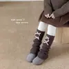 Zapatos y calcetines para niñas, calcetines de estilo coreano a cuadros con lazo para primavera y otoño, calentadores de pantorrilla lindos para otoño e invierno para niñas