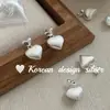 Pendientes de Plata de Ley S925 con Doble Capa de Corazón Cepillado, Mismo Estilo que los Blogueros de Dongdaemun Corea, para Mujeres Elegantes