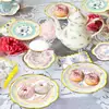 Fiesta de Cumpleaños Temática de Fiesta de Té Vajilla Desechable Plato Taza con Asa Plato de Papel con Forma Especial Set de Artículos de Decoración