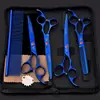 Tijeras de belleza para mascotas de 7.0 pulgadas color negro galvanizado 5 dientes de corte recto tijeras de corte curvo tijeras de hueso de pescado peine de fila en stock