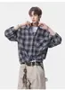 Nova Camisa Masculina de Xadrez com Gola Reversível e Manga Longa para Comércio Exterior da Primavera e Outono de 2026, Jaqueta Camisa Casual Masculina de Caimento Solto