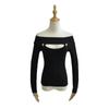 Camiseta sexy de fondo hueco para mujer estilo europeo y americano con hombros descubiertos, top ajustado hueco en el pecho, camiseta de hombros descubiertos para chica hot